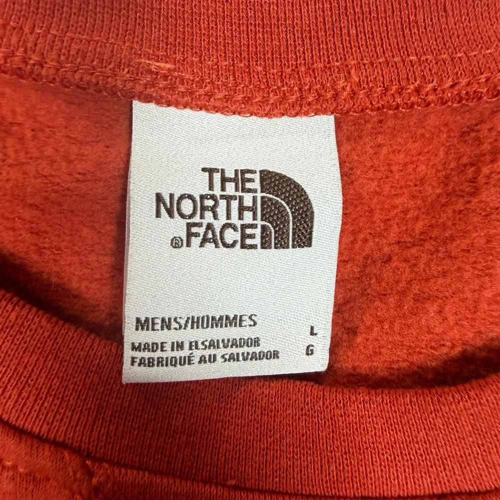 The North Face Mens Orange Crewneck Fleece Lined Logo Patch Sweatshirt Large EUC